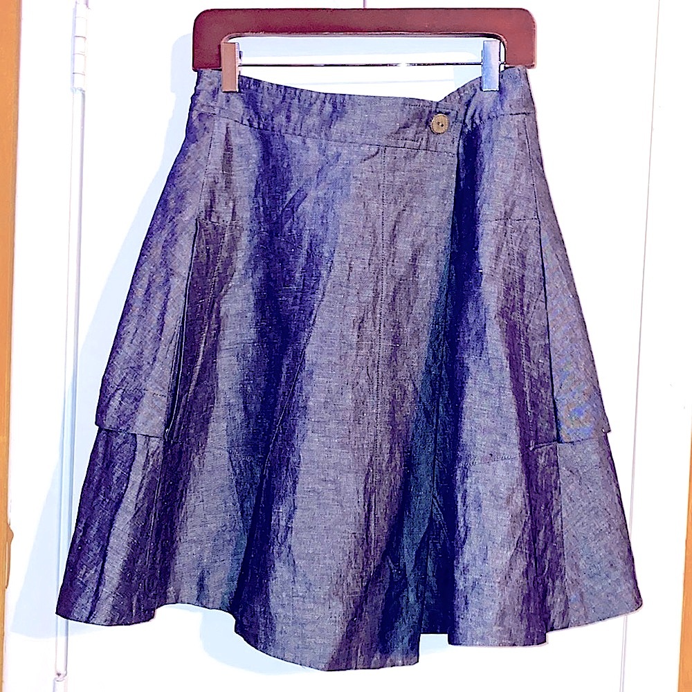 Anthropologie Gray Blue Shimmer Wrap Skirt